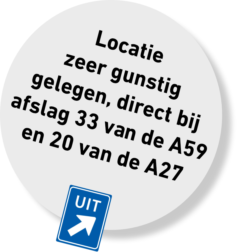 Locatie zeer gunstig gelegen, direct bij afslag 34 en 20 van de A27